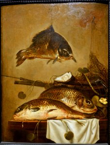 Still life with carp, by Jan Dirven, Antwerp, 1649, oil on oak - Hessisches Landesmuseum Darmstadt - Darmstadt, Germany - DSC01140