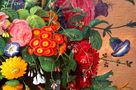 Still Life with Flowers and Fruit, detail, by Severin Roesen, 1870-1872, oil on canvas - Portland Art Museum - Portland, Oregon - DSC08715