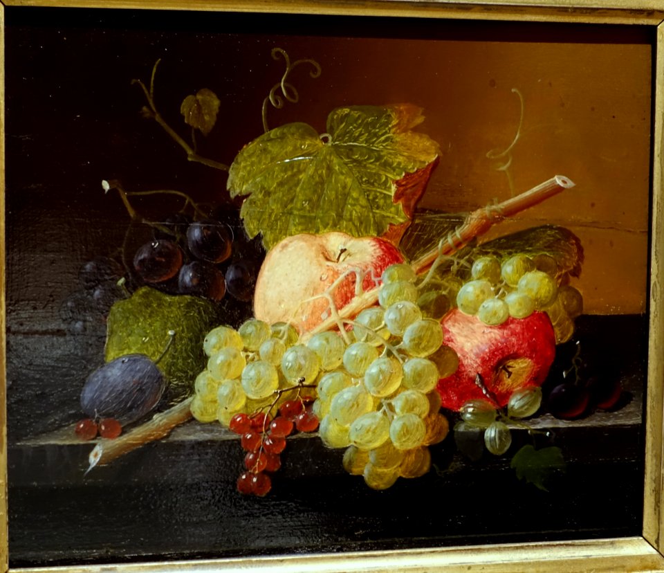 Still Life of Fruit on a Marble Table, by Severin Roesen, c. 1860, oil on wood - Portland Museum of Art - Portland, Maine - DSC04371