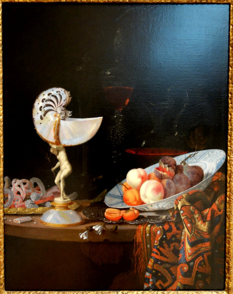 Still Life with Nautilus Cup and Fruit by Johann Georg Hainz, Netherlands, undated, oil on canvas - Chazen Museum of Art - DSC02086
