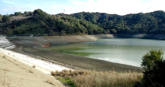 Stevens Creek dam with water level low