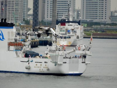 Stern of Shinyo-Maru IV the training vessel of Tokyo University of Marine Science and Technology