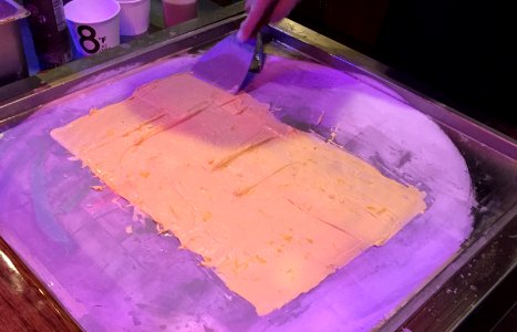 Stir-fried ice cream being prepared, September 2016