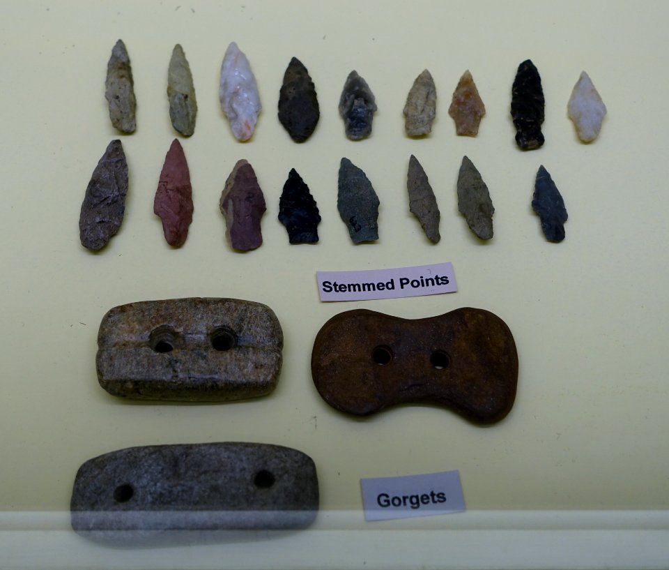 Stemmed points and gorgets - Early Woodland collection - Robbins Museum - Middleborough, Massachusetts - DSC03820