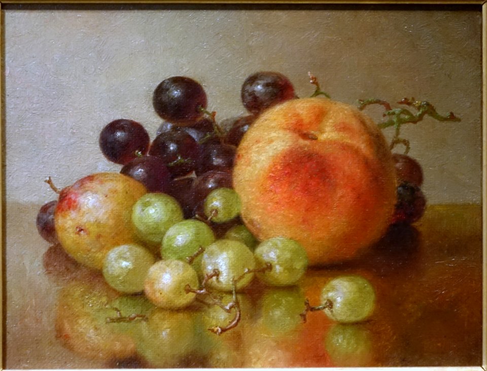 Still-Life with Green and Purple Grapes, a Peach, and a Pear, by Robert Spear Dunning, 1800s, oil on canvas - Peabody Essex Museum - DSC07276