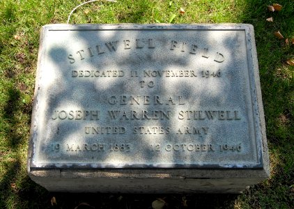 Stilwell Field dedication plaque and Survey Marker - top - 25 August 2012