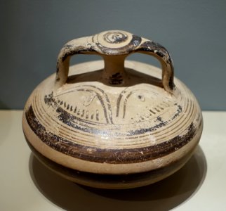 Stirrup jar, Cypriot, Late Bronze Age, Late Cypriot III, c. 1200-1100 BC, terracotta - Middlebury College Museum of Art - Middlebury, VT - DSC08016