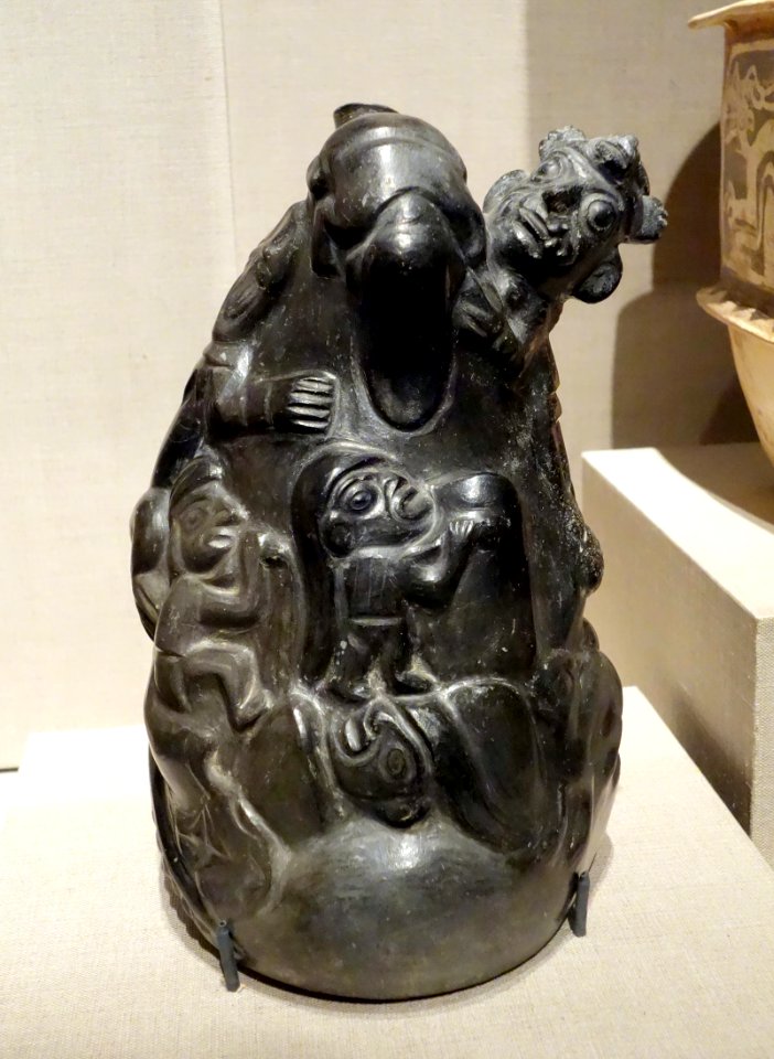 Stirrup-spouted vessel with sacrificial scene, Peru, North Coast, Moche, 1st-8th century AD, earthenware - De Young Museum - DSC00340