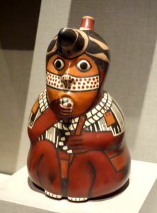 Stirrup-spouted vessel in the form of a ceremonial figure, Peru, South Coast, Nasca, 550-900 AD, earthenware and pigment - De Young Museum - DSC00330