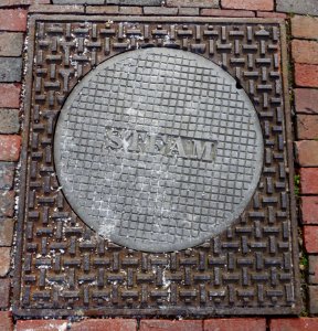Steam - manhole cover - Harvard University - Cambridge, MA - DSC02602 photo