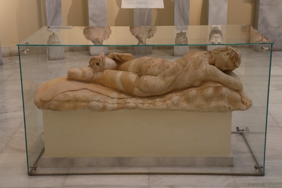 Statue of Sleeping Maenad (2nd cent. A.D.) at the National Archaeological Museum of Athens on July 1, 2018
