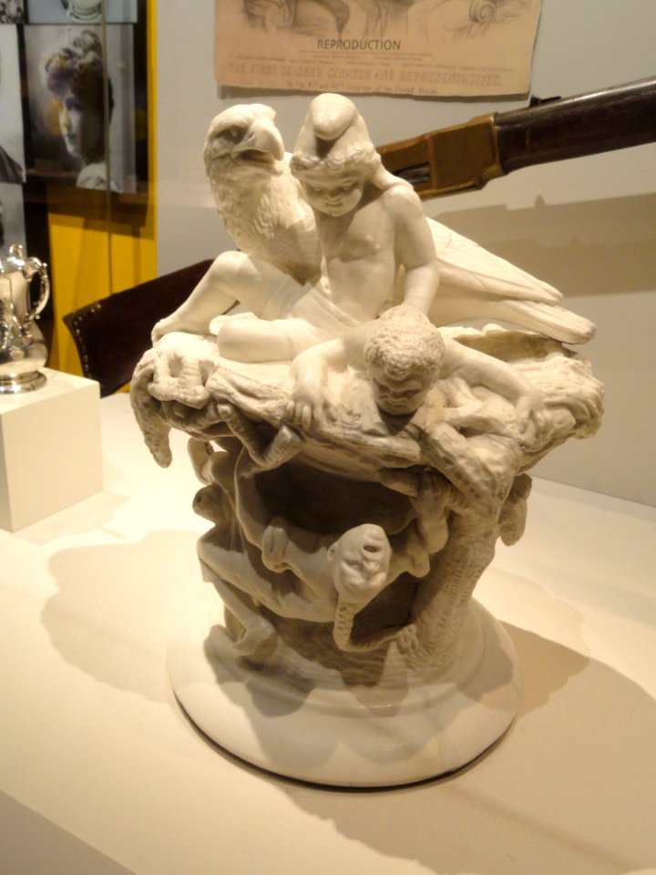 Statue depicting white, black, and Asian figures, late 1800s, made by the Union Porcelain Works, Greenpoint, New York - National Museum of American History - DSC06230