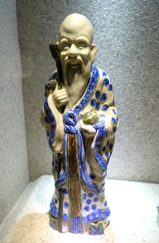 Statue of Three Stars (Fu-Lu-Shou), Bat Trang kiln, Hanoi, Nguyen dynasty, late 19th to early 20th century, polychrome ceramic - National Museum of Vietnamese History - Hanoi, Vietnam - DSC05452