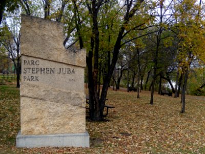 Stephen Juba Park in Winnipeg's Waterfront District in fall