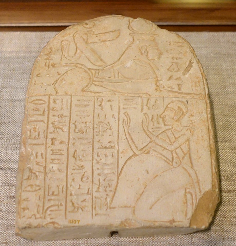 Stela with priest Neferhor praying to Meretseger, Luxor, Deir el-Medina, New Kingdom, Dynasty 20, reign of Ramesses III, c. 1182-1151 BC, limestone - Oriental Institute Museum, University of Chicago - DSC07761