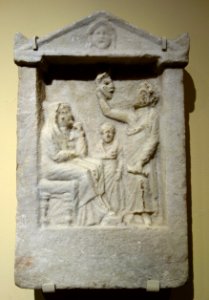 Stele with theatrical scene, Greek, 1st to 2nd century AD, marble - Fitchburg Art Museum - DSC08627