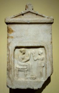 Stele of woman and her servant, Greek, Attica or Greek Islands, late Hellenistic to early Roman Imperial periods, 50 BC - 50 AD, marble - Fitchburg Art Museum - DSC08632