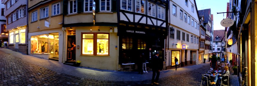 Tübingen - Marktgasse - Panorama bei Abenddämmerung 2018