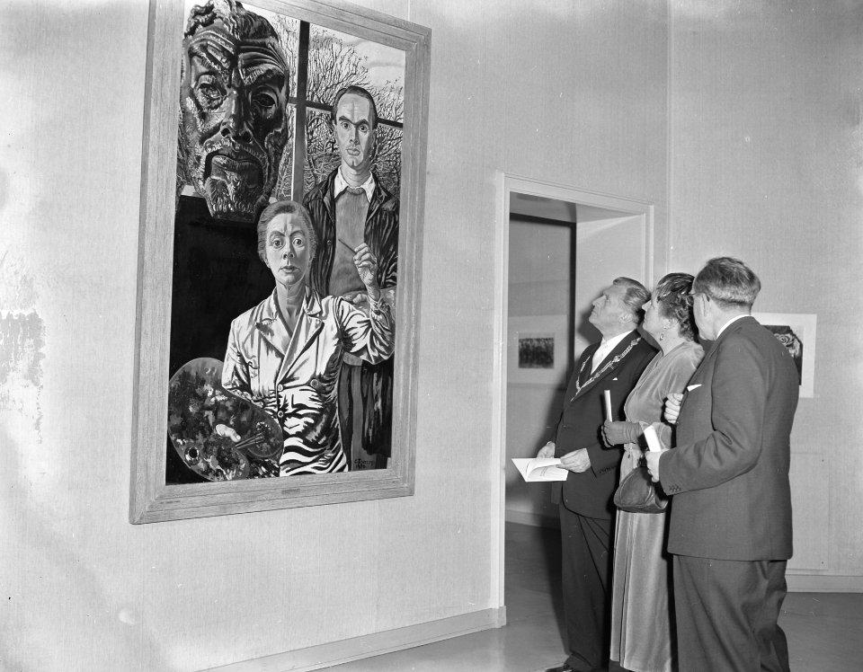 Tentoonstelling vrouwen schilderen in Gemeentemuseum, Bestanddeelnr 907-4526