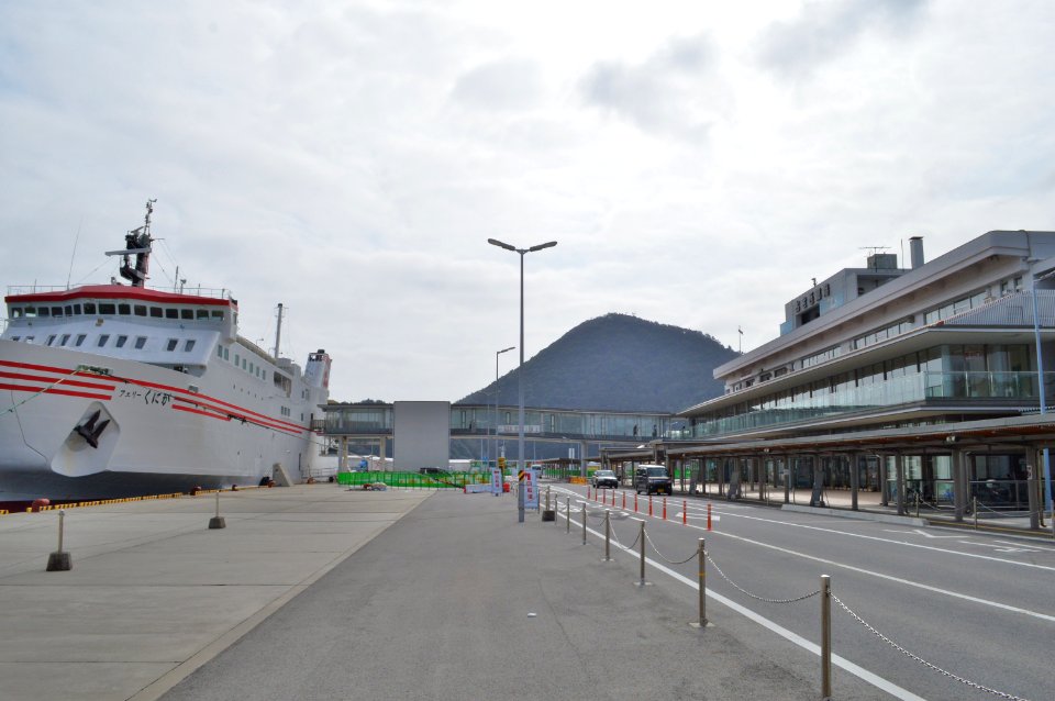 Terminal building and Ferry Kuniga in port of Saigo (Shimane)