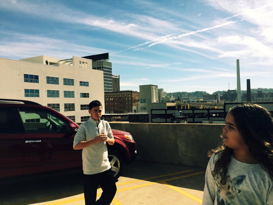 Parking lot skyscrapers top