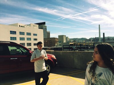 Parking lot skyscrapers top
