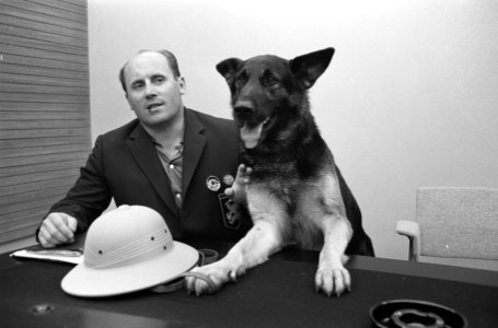 Terugkeer van Roy Roland , reddingshond uit Peru Hr Toman met Roy Roland, Bestanddeelnr 913-4371
