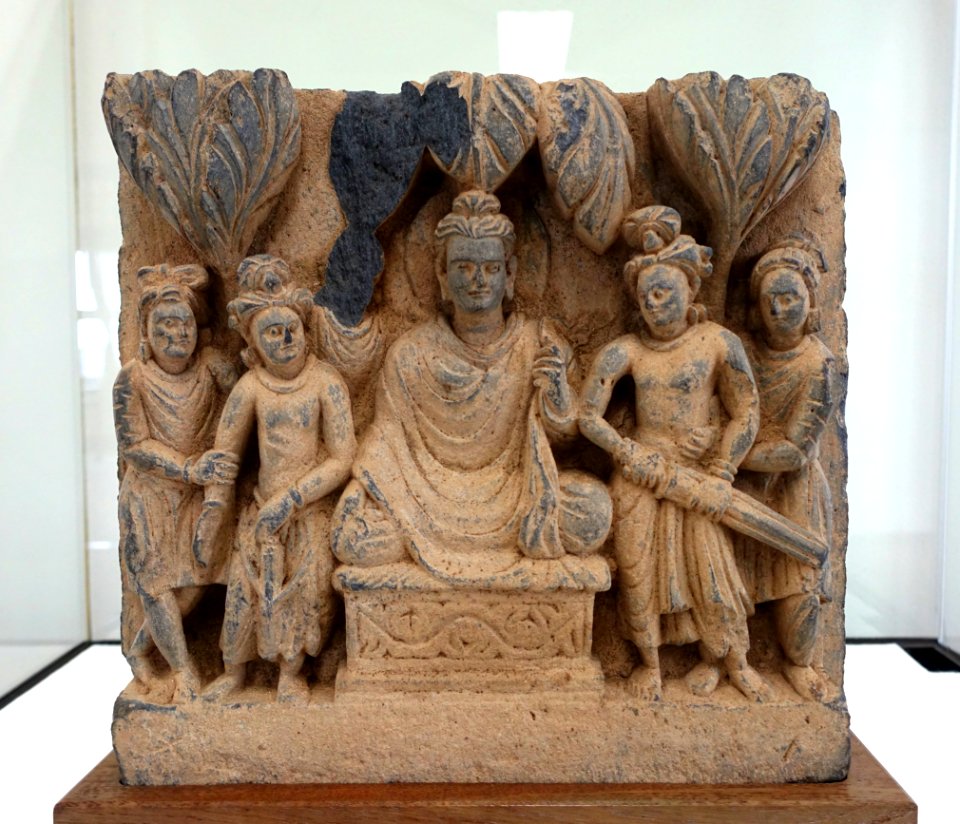 Temptation by Mara and his host, Pakistan, Kushan period, 200s AD, stone - Hakone Museum of Art - Hakone, Kanagawa, Japan - DSC08335