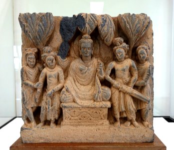 Temptation by Mara and his host, Pakistan, Kushan period, 200s AD, stone - Hakone Museum of Art - Hakone, Kanagawa, Japan - DSC08335