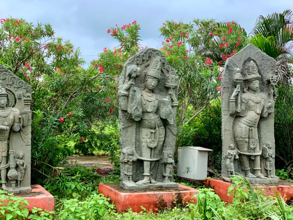 Temple parts and statues, village museum Ghanpur Mulugu, Telangana India - 4