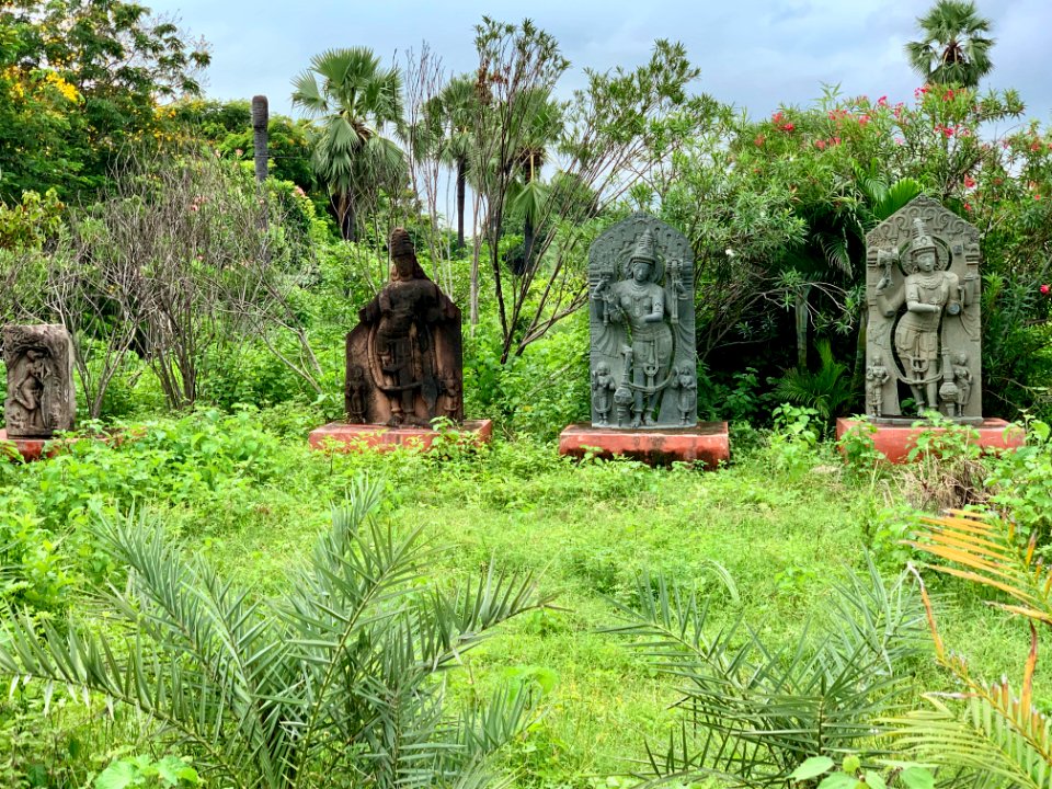 Temple parts and statues, village museum Ghanpur Mulugu, Telangana India - 1