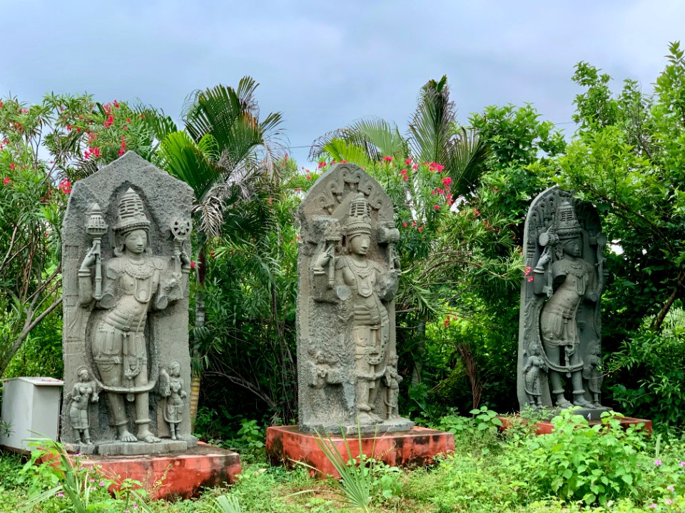 Temple parts and statues, village museum Ghanpur Mulugu, Telangana India - 3