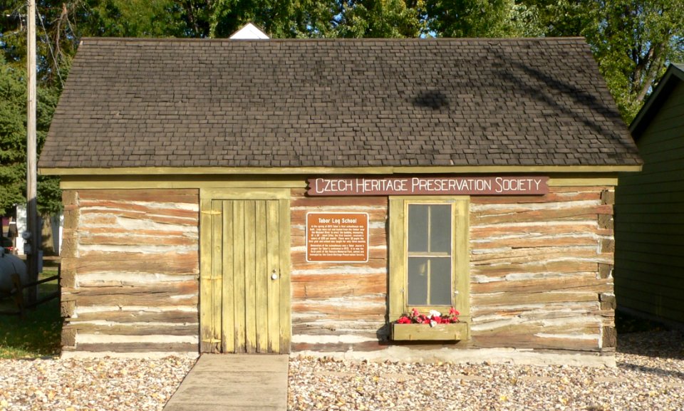 Tabor log school (Tabor SD) from W 1