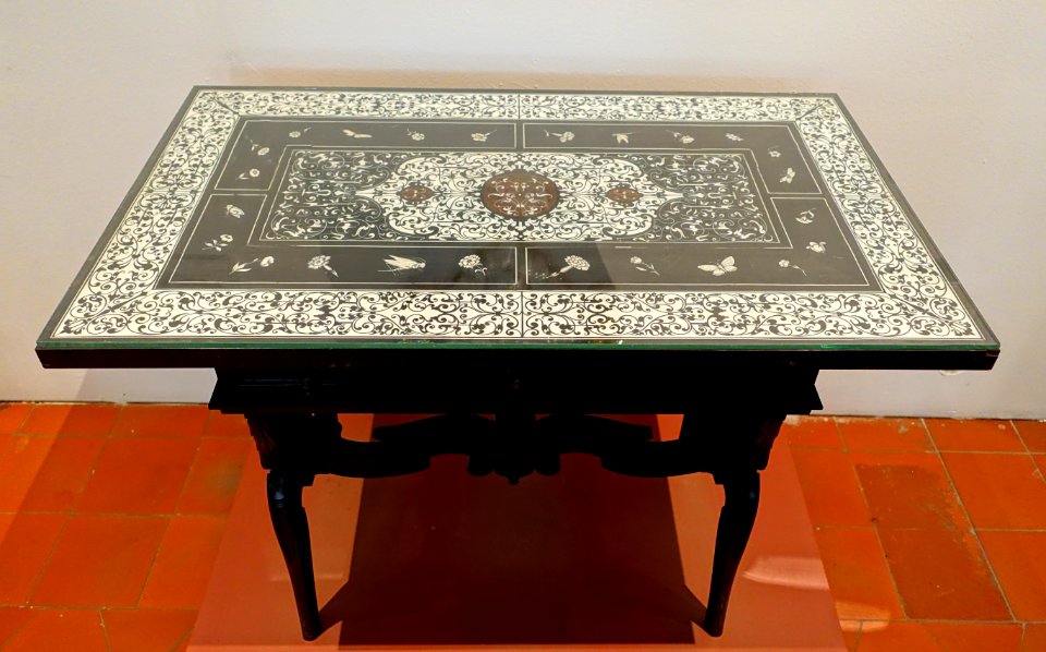 Table by Hans Stark, Nuremberg, c. 1890, softwood, ebonized hardwood veneer, ivory - Germanisches Nationalmuseum - Nuremberg, Germany - DSC03074