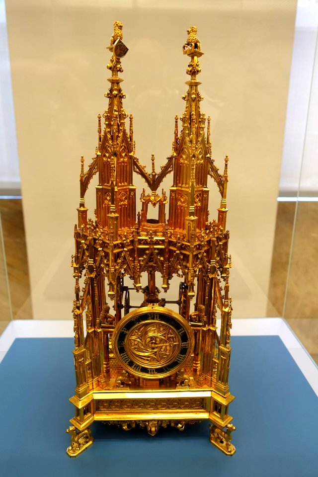 Table clock of Philip the Good, Duke of Burgundy, c. 1430, gilt brass, 1 of 2 - Germanisches Nationalmuseum - Nuremberg, Germany - DSC02892
