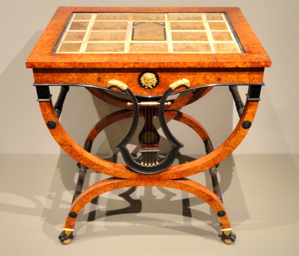 Table, c. 1800, after a design by Friedrich Gilly, Berlin, burl maple, fir or pine, bronze, and marble - Art Institute of Chicago - DSC09908