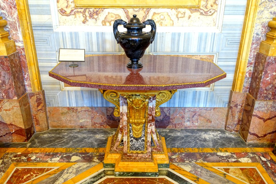 Table by Luigi Valadier, Rome, 1773, porphyry, marble, alabaster, gilt bronze - Galleria Borghese - Rome, Italy - DSC04735