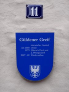 Tafel am Güldenen Greif in Arnstadt 2