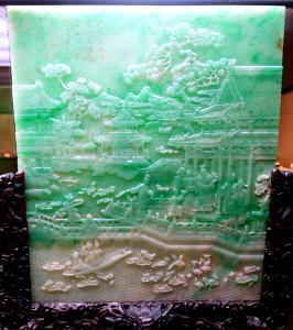 Table screen with palace scenes, side B, view 2, China, Qing dynasty, 18th-19th century, jadeite