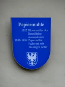 Tafel an der Papiermühle in Arnstadt