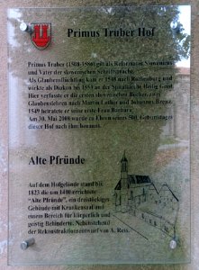 Tafel Primus Truber Hof, Rothenburg ob der Tauber
