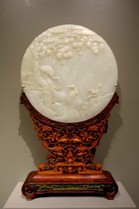 Table screen with stand, China, Qing dynasty, Qianlong period, 1736-1795 AD, nephrite, boxwood, hardwood, stained ivory - Wadsworth Atheneum - Hartford, CT - DSC05080