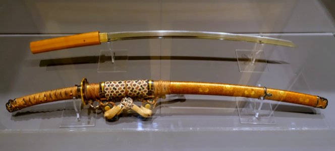 Sword blade, Japan, Ichimonji School, Kamakura, c. 1325, steel, with mounting, Edo, 1700s, lacquer on wood - Jordan Schnitzer Museum of Art, University of Oregon - Eugene, Oregon - DSC09380