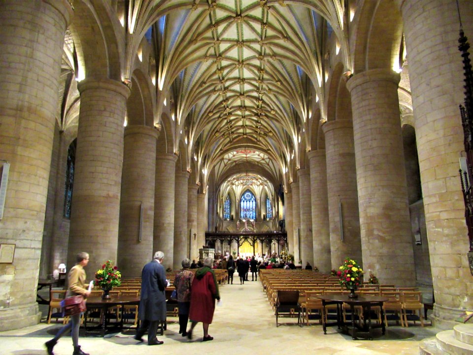 Tewkesbury Abbey, nave, looking east 02