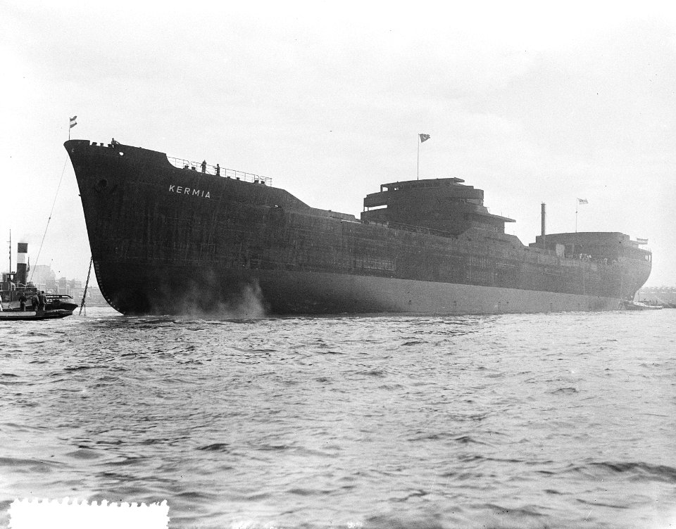 Tewaterlating tanker Kermia door mevrouw dAilly NDSM, Bestanddeelnr 907-0748