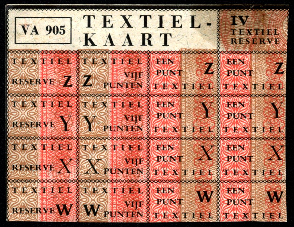 Textielkaart VA 905, distributiebonnen