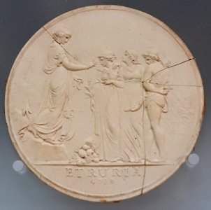 Sydney Cove Medallion (Hope encouraging Art and Labour under the influence of Peace), William Hackwood after Henry Webber, 1789, buff biscuit - Wedgwood Museum - Barlaston, Stoke-on-Trent, England - DSC09623