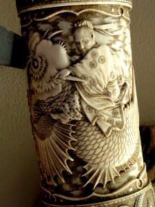 Sword scabbard (detail), Japan, artist unknown, carved ivory - George Walter Vincent Smith Art Museum - DSC03543