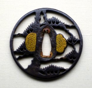 Sword guard with pine design in openwork, Owari school, Muromachi-Azuchi-Momoyama period, 1500s AD - Tokyo National Museum - Ueno Park, Tokyo, Japan - DSC08799