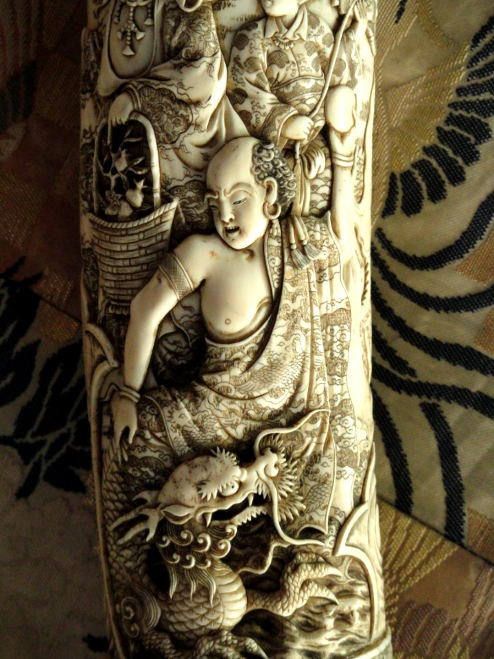 Sword scabbard (detail), Japan, artist unknown, carved ivory - George Walter Vincent Smith Art Museum - DSC03544